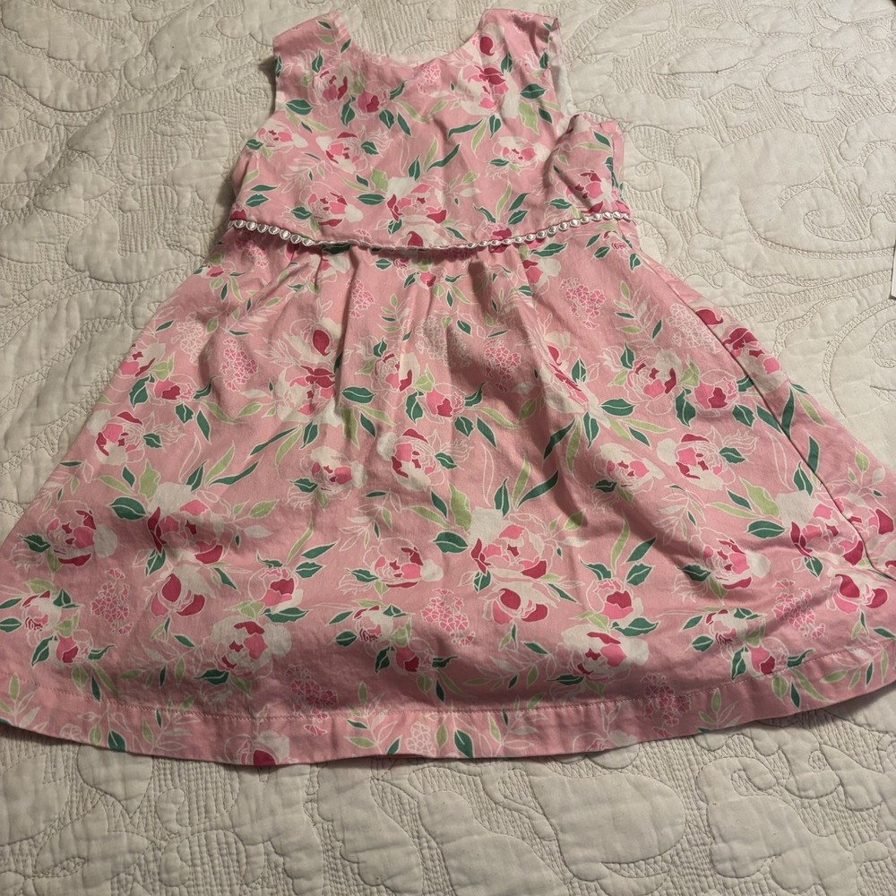 Crown Ivy Girl  Size 7 Floral Pink‎ Dress Lined 2 Button Enclosure Ribbon Accent
